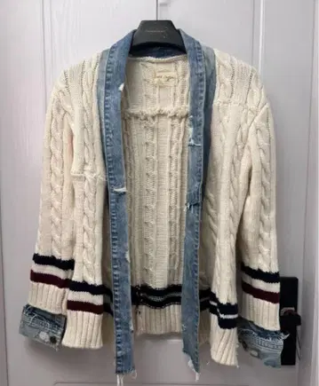 Greg Lauren 청바지와 니트 패치워크 스웨터 자켓