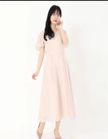 스트로베리 필드 핑크 플레어 슬리브 미디 길이 원피스