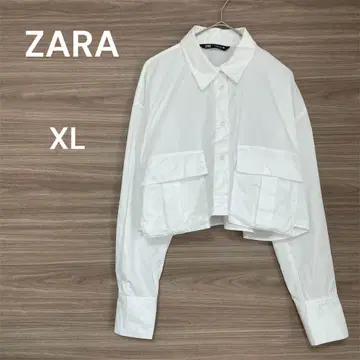 ZARA [XL] 화이트 크롭 셔츠 빅 포켓 면 100%