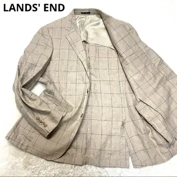 LANDS' END 린넨 100% 체크 격자 무늬 테일러드 자켓 XL
