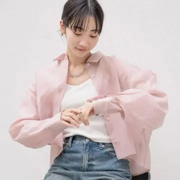 LOWRYSFARM 로리즈팜 시어 셔츠 LS 숏 기장 핑크