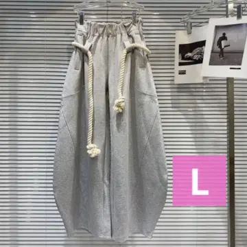 Y2K 와이드 실루엣 디자인 스웨트 팬츠 로프 벨트 그런지 L