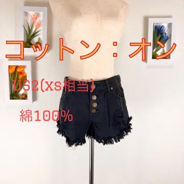 z051 코튼 온 블랙 숏 팬츠 US2 (XS 상당) 데미지