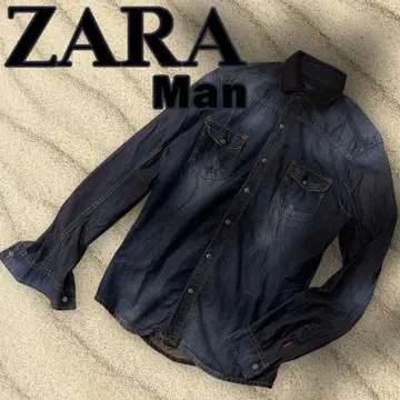 레어! ZARAMAN 데미지 데님 스웨이드 옷깃 웨스턴 셔츠