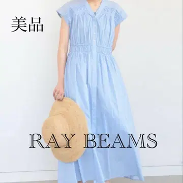 새상품급 핀턱 요크 V넥 원피스 Ray 빔즈 블루
