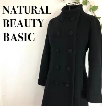 NATURAL BEAUTY BASIC 스탠드 카라 더블 버튼 블랙
