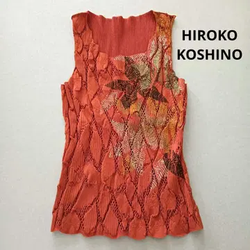 HIROKO KOSHINO 꽃무늬 스트레치 슬리브리스 탑 오렌지 M