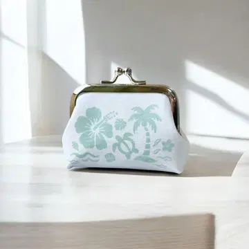 하와이안 모티브 호누 하이비스커스 손바닥 사이즈 가마구치 그린