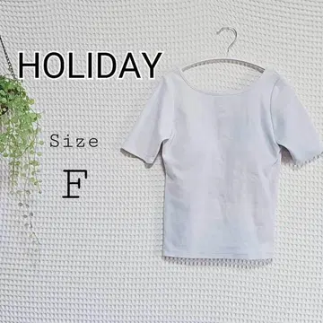 HOLIDAY 화이트/블루 리브 U백 반팔 티셔츠 F 가슴 패드 포함