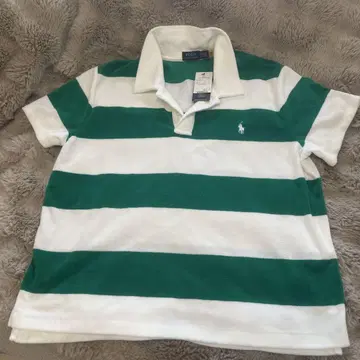 Ralph Lauren 폴로 셔츠 반팔 US XL 그린 화이트 스트라이프