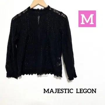 MAJESTIC LEGON 긴팔 스트라이프 레이스 블라우스