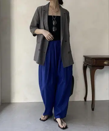 Dou Dou 랜덤 턱 팬츠 블루