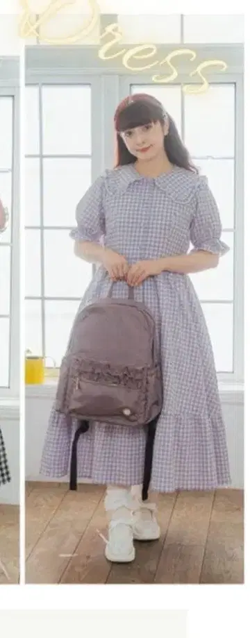 시마무라 아오키 미사코 콜라보 퍼플 체크 원피스