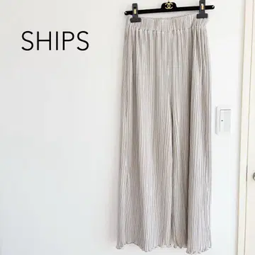 SHIPS Colors 스트레치 플리츠 와이드 팬츠 베이지 허리밴딩