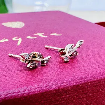 agete k10 리프 0.02ct 다이아 포함 골드 귀걸이