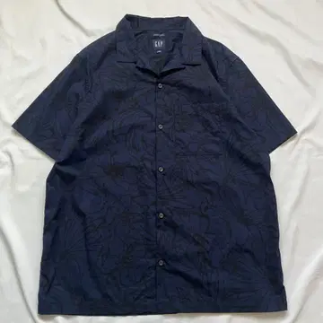 00s GAP 오픈 카라 셔츠 L 네이비 올 패턴