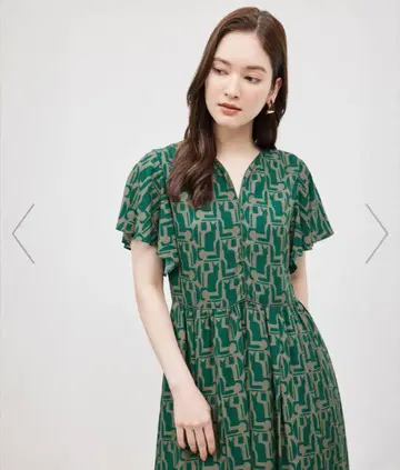 ROPE 로페 프린트 플레어 슬리브 원피스