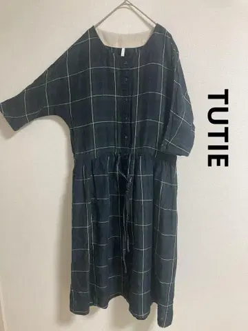 새상품급 TUTIE 린넨 셔츠 원피스 체크 프리