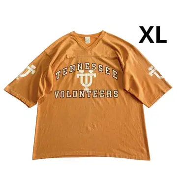 80s USA제 풋볼 티셔츠 XL 오렌지 화이트 3단 프린트