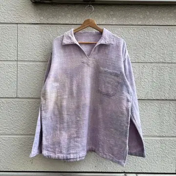 USED USA 구제 의류 스키퍼 셔츠 풀오버 긴팔 보라색 빈티지