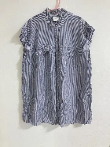 스픽 앤 스팬 슬리브리스 프릴 블라우스 스트라이프