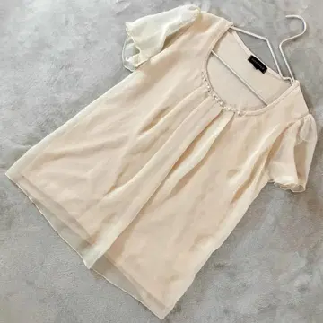 ESPRITMUR 비쥬 장식 티셔츠 플레어 소매 베이지 사이즈 M