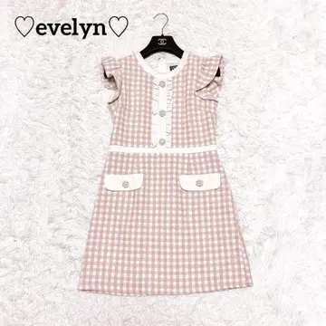 evelyn 트위드 프릴 원피스 비쥬 펄 버튼 체크