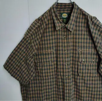 cabera's 반팔 셔츠 체크 무늬 브라운 남성용 2XL
