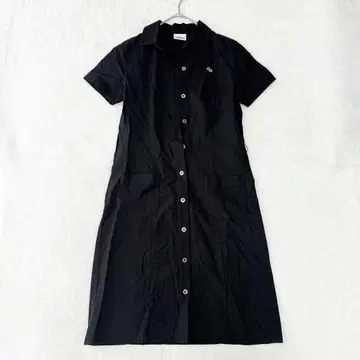 라코스테 LACOSTE 린넨 혼방 반팔 셔츠 원피스 원 포인트 M 블랙