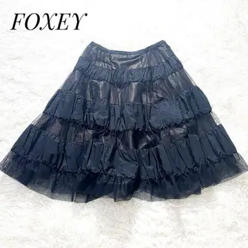 FOXEY 폭시 레이스 튤 티어드 스커트 블랙 38