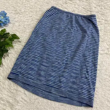 새상품급 MISSONI 미디 스커트 블루 보더 캐시미어 실크 M 상당