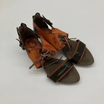 23cm 오렌지 브라운 가죽 오픈토 힐