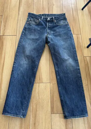 다크 블루 스트레이트 데님 팬츠
