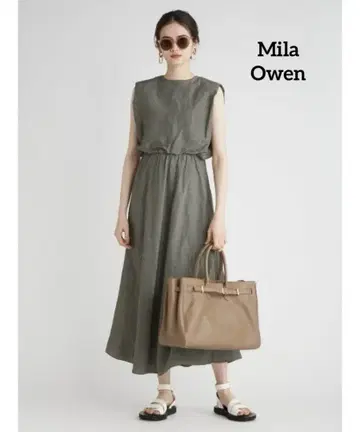 Mila Owen 미라 오웬 린넨 혼방 와이드 숄더 내로우 원피스