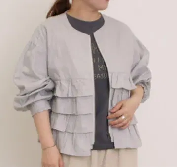 Samansa Mos2 프릴 지퍼 블루종 그레이
