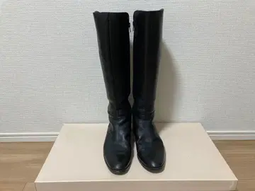 블랙 가죽 롱 부츠 사이드 지퍼
