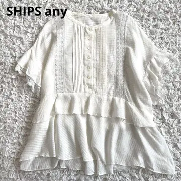 SHIPS any 레이스 턱 페플럼 블라우스 라이트 화이트