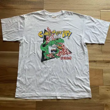 USA제 빈티지 티셔츠 DYNODAD XL 공룡 피자 80s 화이트 XL