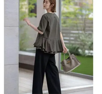 미사용에 가까운 23구 코튼 분또 콤비 저지 페플럼 컷 티셔츠