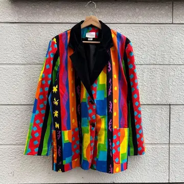 80s 90s USA제 컬러풀 테일러드 자켓 올 패턴 빈티지