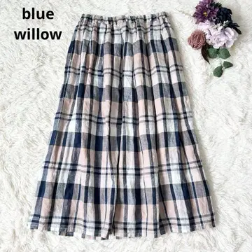 blue willow 블루 윌로우 린넨 스커트 체크 린넨 100%