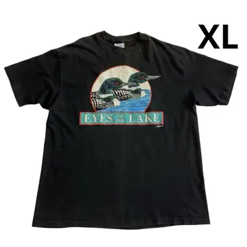 80s 90s USA제 Hanes 오리 벽화 티셔츠 XL 블랙 아트