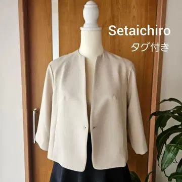 Setaichiro 노카라 자켓 택 포함 베이지 7부 소매 안감 없음