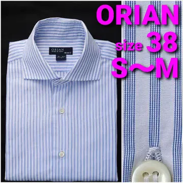 ORIAN 비즈니스 셔츠 size38 S~M 파랑 스트라이프 와이드 칼라