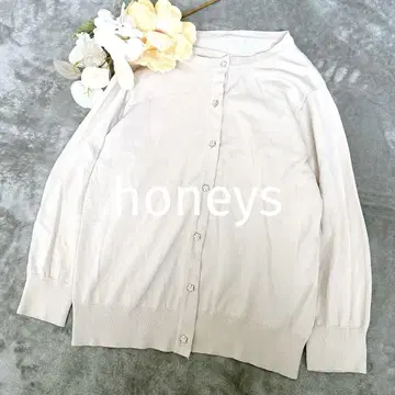 허니즈 크루넥 가디건 꽃 버튼 라이트 베이지 겉옷