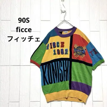 레어 90s ficce 크루넥 반팔 썸머 니트 멀티 컬러