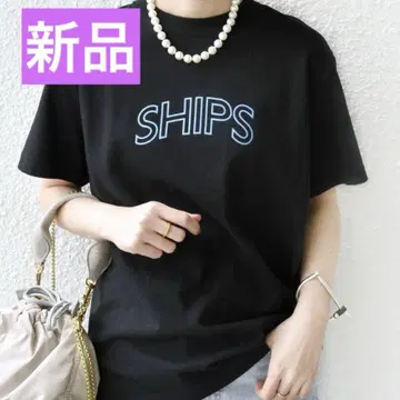 새상품 SHIPS 쉽스 라운드 프린트 로고 티셔츠 블랙 검정 M