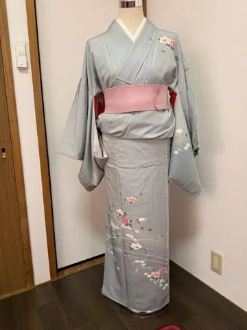 가가 유젠풍 호몬기 블루 그레이 꽃무늬
