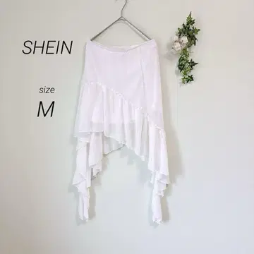 쉬인 판초 화이트 쉬폰 M 레이스 비침 화이트 비대칭