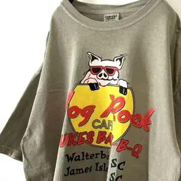 돼지 pig Hog Rock Cafe 티셔츠 L 카키 그레이 구제 의류